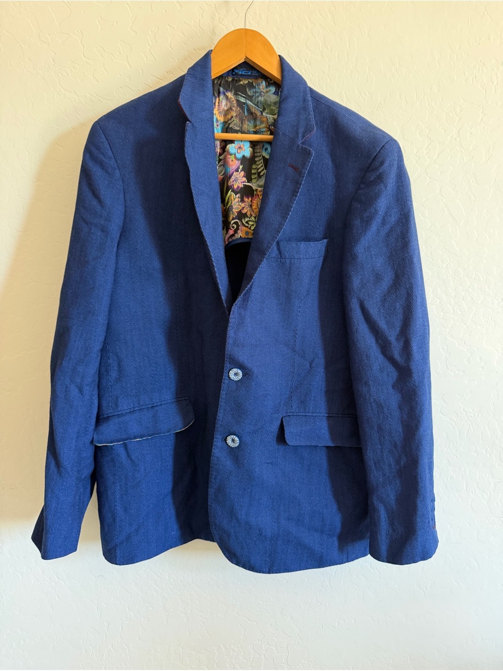 Robert Graham Men's Blue Ramie Wool Blend Blazer Jacket Classic Fit 44 Floral